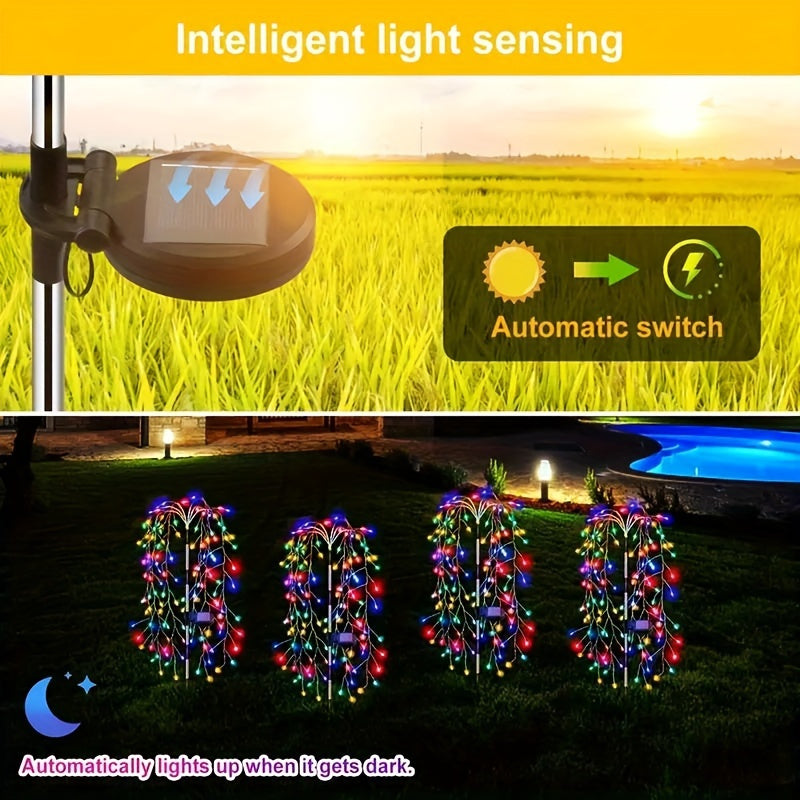 Solar-Powered Outdoor LED Willow String Lights Multicolor Glow for Halloween