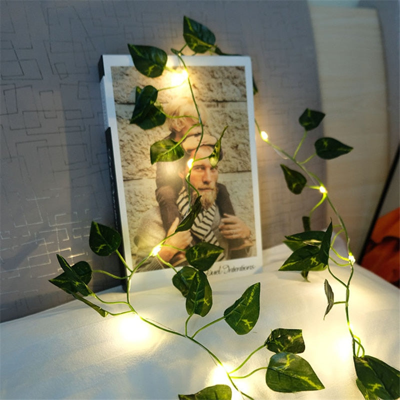 Battery Operated Garden Vine LED String Lights with Artificial Leaf Garland - Ivy, Watermelon, Green Dill, Two Color Ivy Vines - Warm White LED, Indoor/Outdoor, 2M-10M Lengths