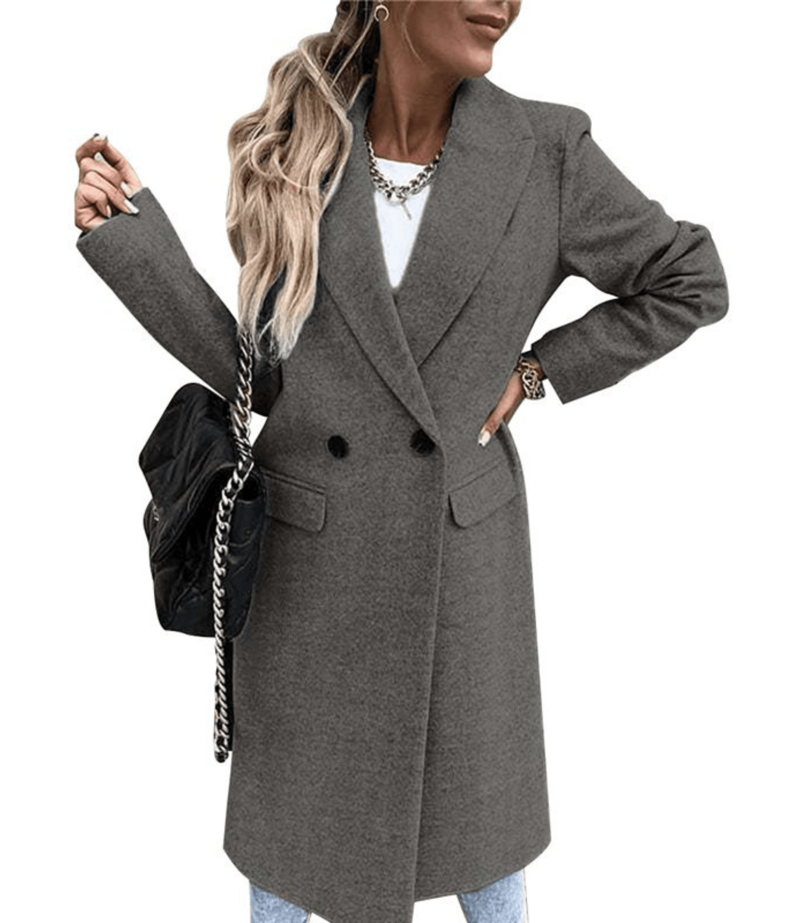 Women’s Wool Coat | Double-Breasted Button Closure & Pockets | Waterproof & Windproof | Comfortable Fit