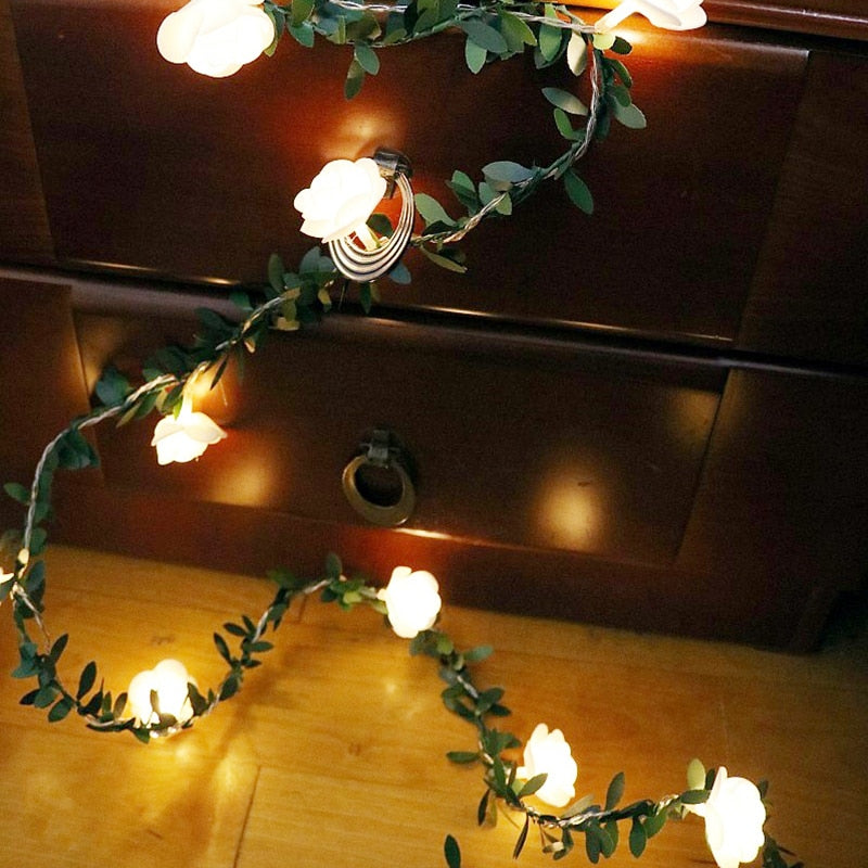 Rose Flower Battery LED String Lights Warm White 5/10/20 Feet 10-40 LEDs Romantic Indoor Outdoor Wedding Party Decor