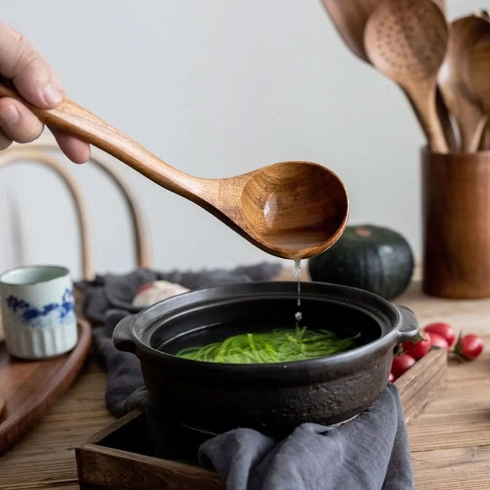 Elegant Teak Wood Cooking Utensil Collection for Modern Chefs