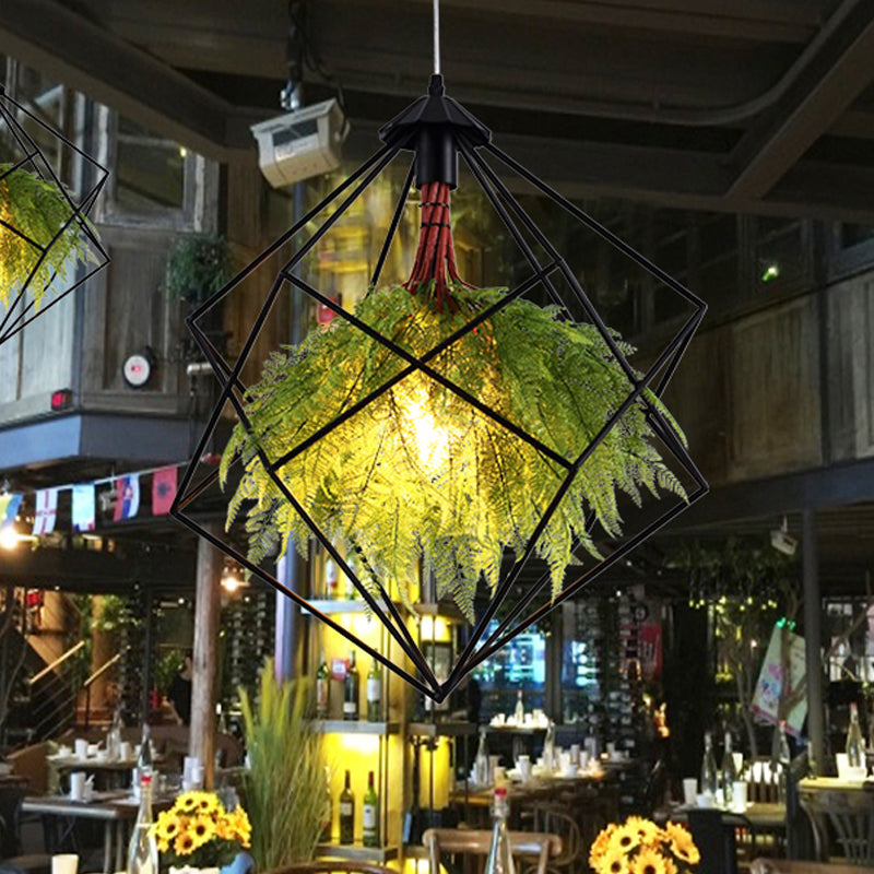 1 Taavita Heat Lamp Light Industrial Black Geometric Restaurant LED Plant Hanging Lamp, 21.5"/18" Wide