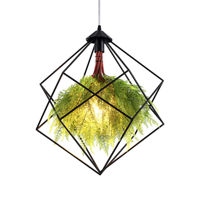1 Bulb Black Metal Pendant Light Fixture Industrial Geometric Hanging Plant Lamp Kit, 18"/21.5" Wide