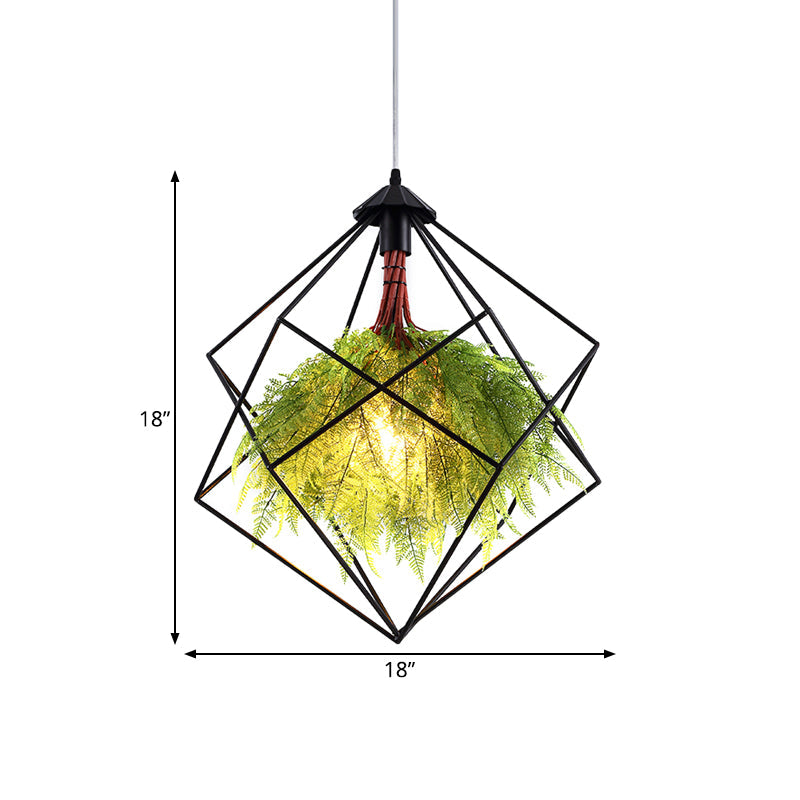 1 Bulb Metal Pendant Light Fixture Industrial Black Geometric Restaurant LED Plant Hanging Lamp Kit, 18"/21.5" Wide Clearhalo 'Art Deco Pendants' 'Black' 'Cast Iron' 'Ceiling Lights' 'Ceramic' 'Crystal' 'Industrial Pendants' 'Industrial' 'Metal' 'Middle Century Pendants' 'Pendant Lights' 'Pendants' 'Rustic Pendants' 'Tiffany' Lighting' 519430