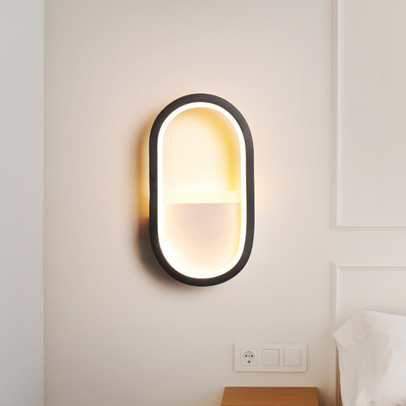 Contemporary Oval Wall Light Fixture - Black/White Acrylic LED Wall Sconce with Warm/White Light by Taavita