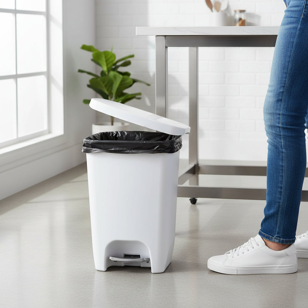 13 Gallon White Kitchen Waste Bin with Foot Pedal and Odor Control