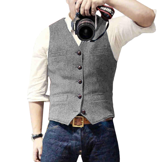 Men's Vest | Single-Breasted Tailored Fit | Cotton & Wool Blend | Versatile Style for All Seasons