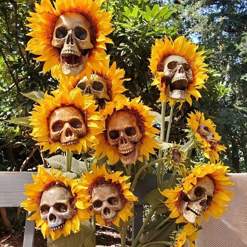 Handmade Halloween Sunflower Skull Decoration with Durable Plastic