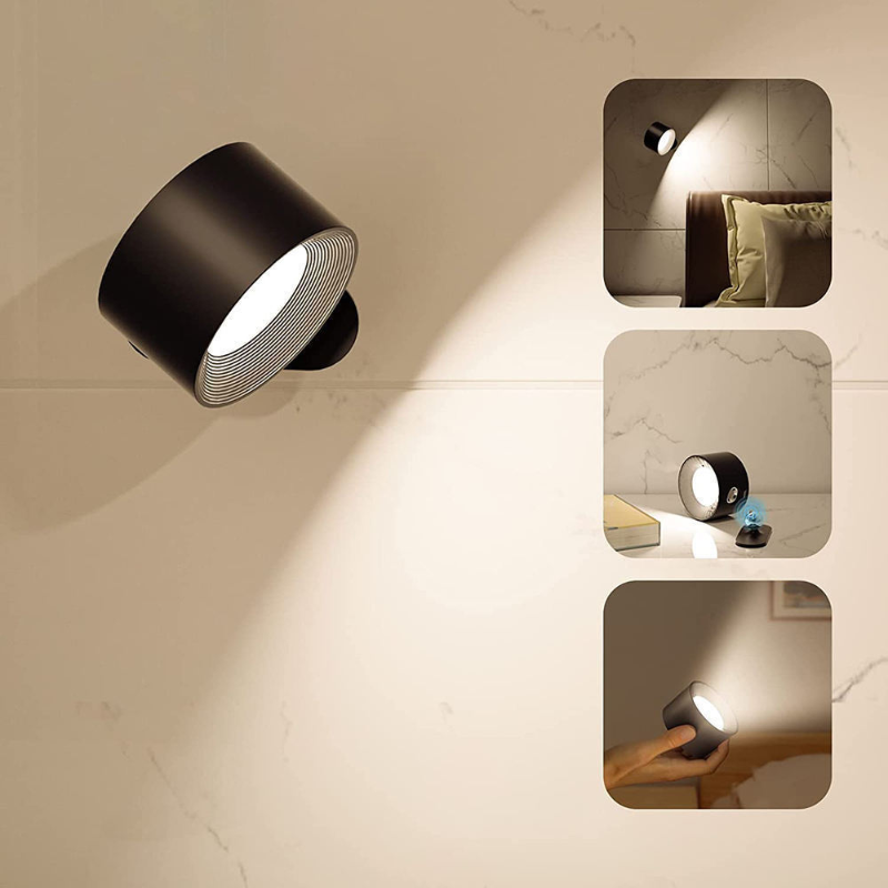 Touch Control LED Wall Lamp with 360° Rotating Head – Cordless Design