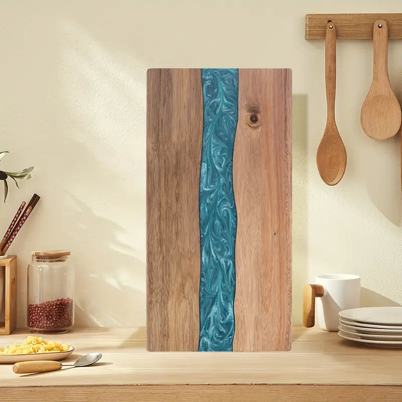 Artisan Acacia Wood Serving Board with Unique Resin Design