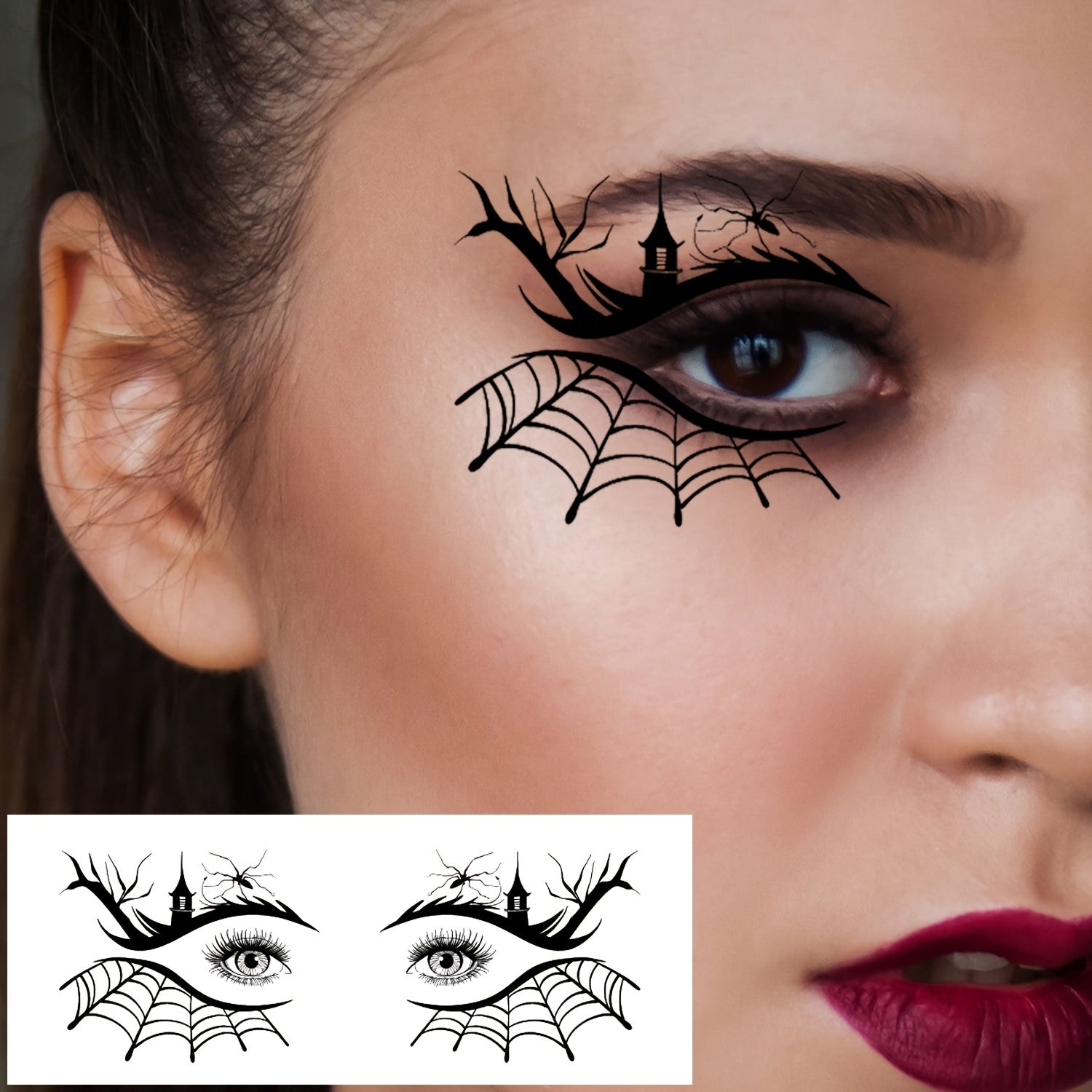 Halloween Temporary Eye Tattoo Stickers with Spooky Skull and Pumpkin Designs