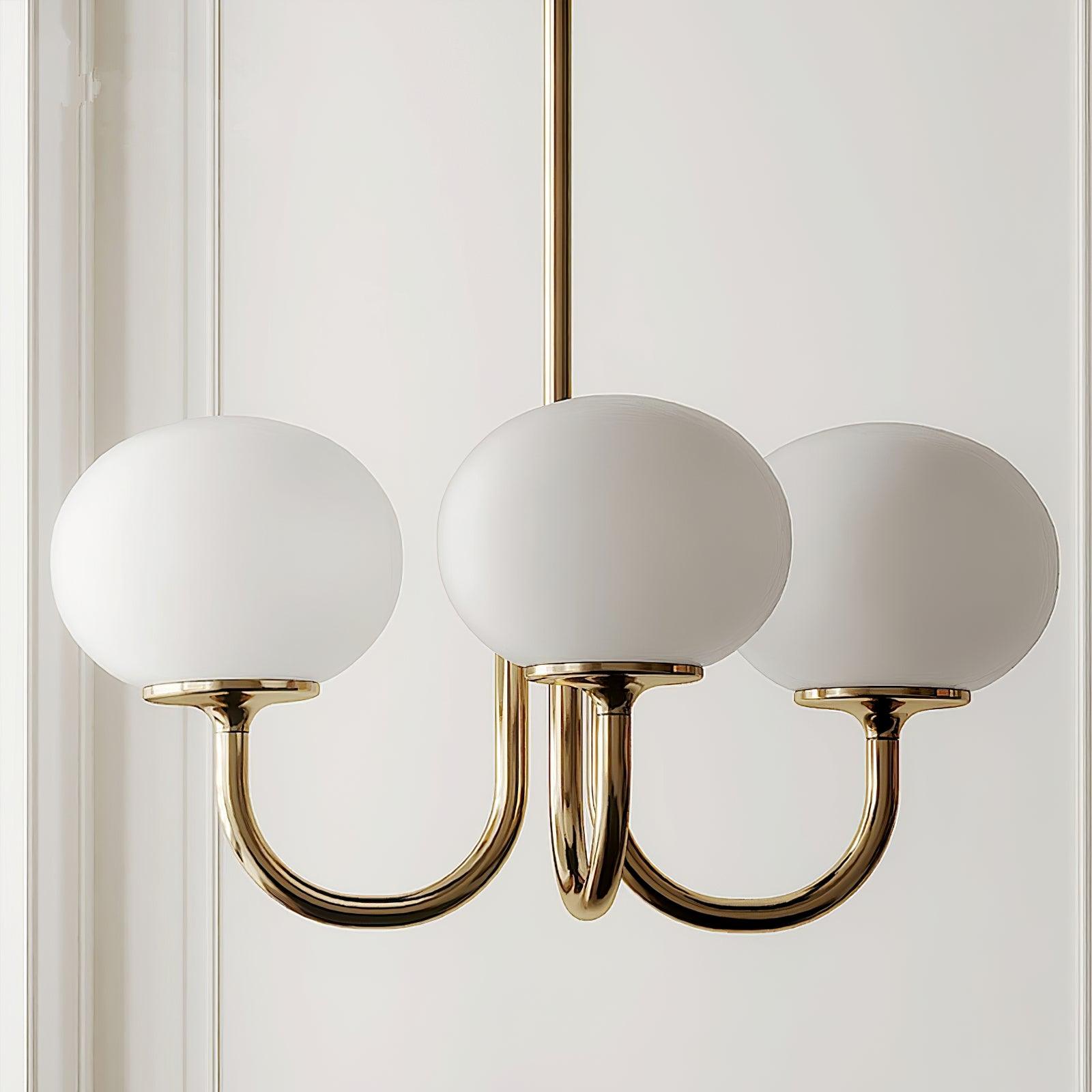 Ceiling Chandelier | Five-Arm with Glass Globe Shades | Adjustable Suspension Rods | Elegant Home Lighting