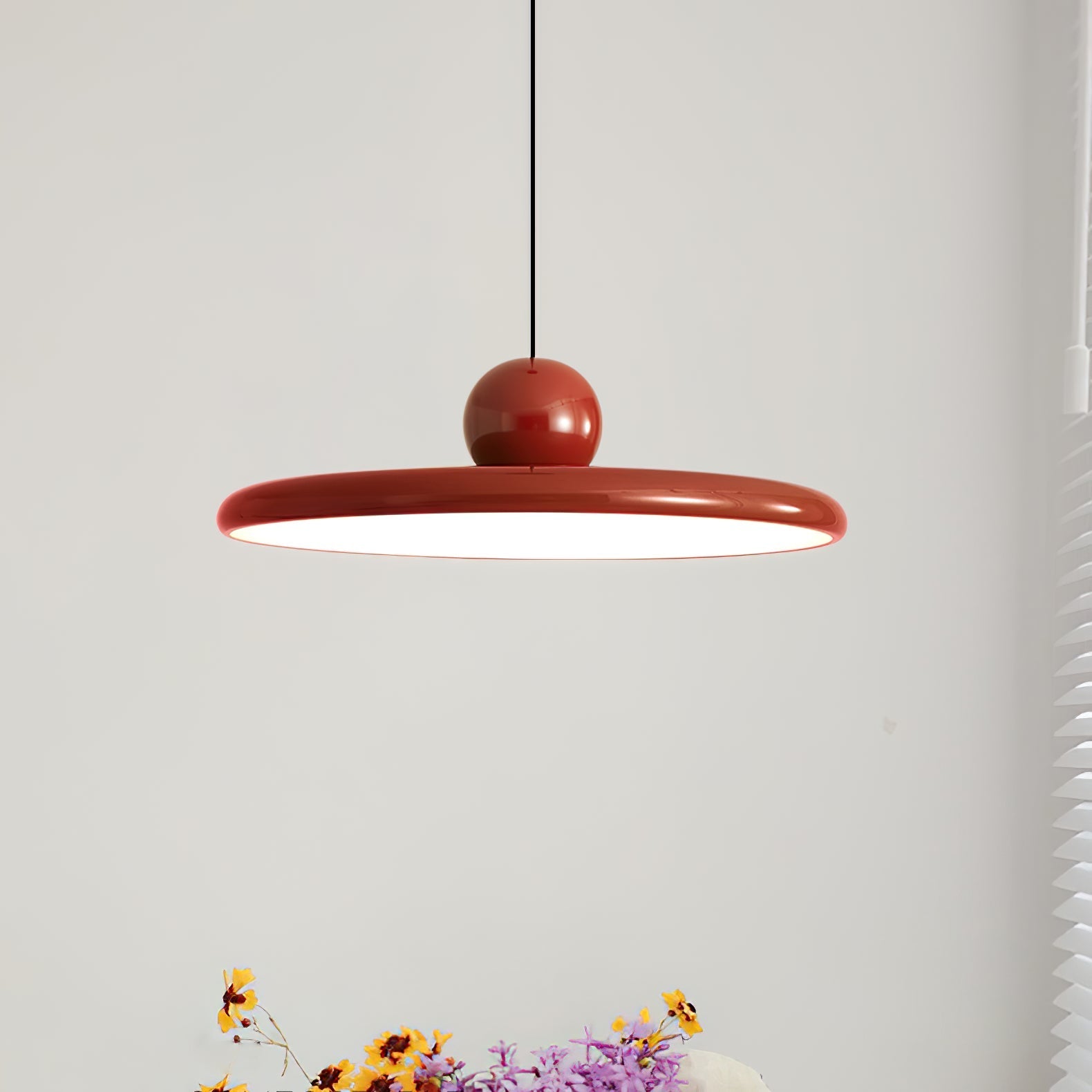 Circular LED Ring Pendant Light | Minimalist Glossy Design | Metal & Acrylic | Adjustable Hanging Height