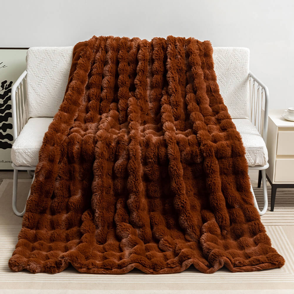 Faux Rabbit Fur Blanket | Double-Layer Plush | Extra Thick Warmth | Hypoallergenic
