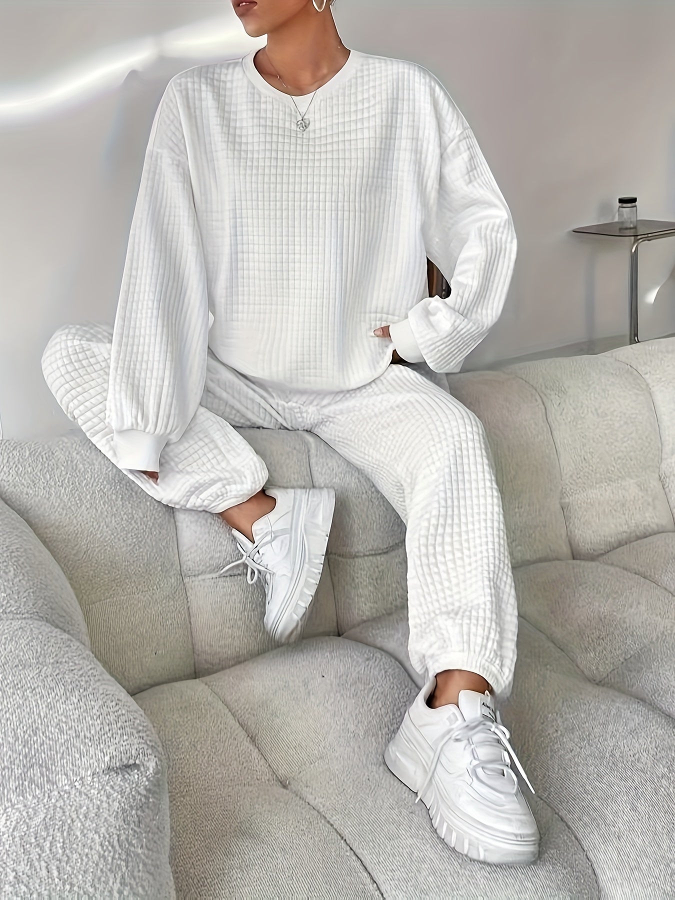 Waffle Knit Lounge Set | Relaxed Fit | Soft Stretch Comfort | Polyester