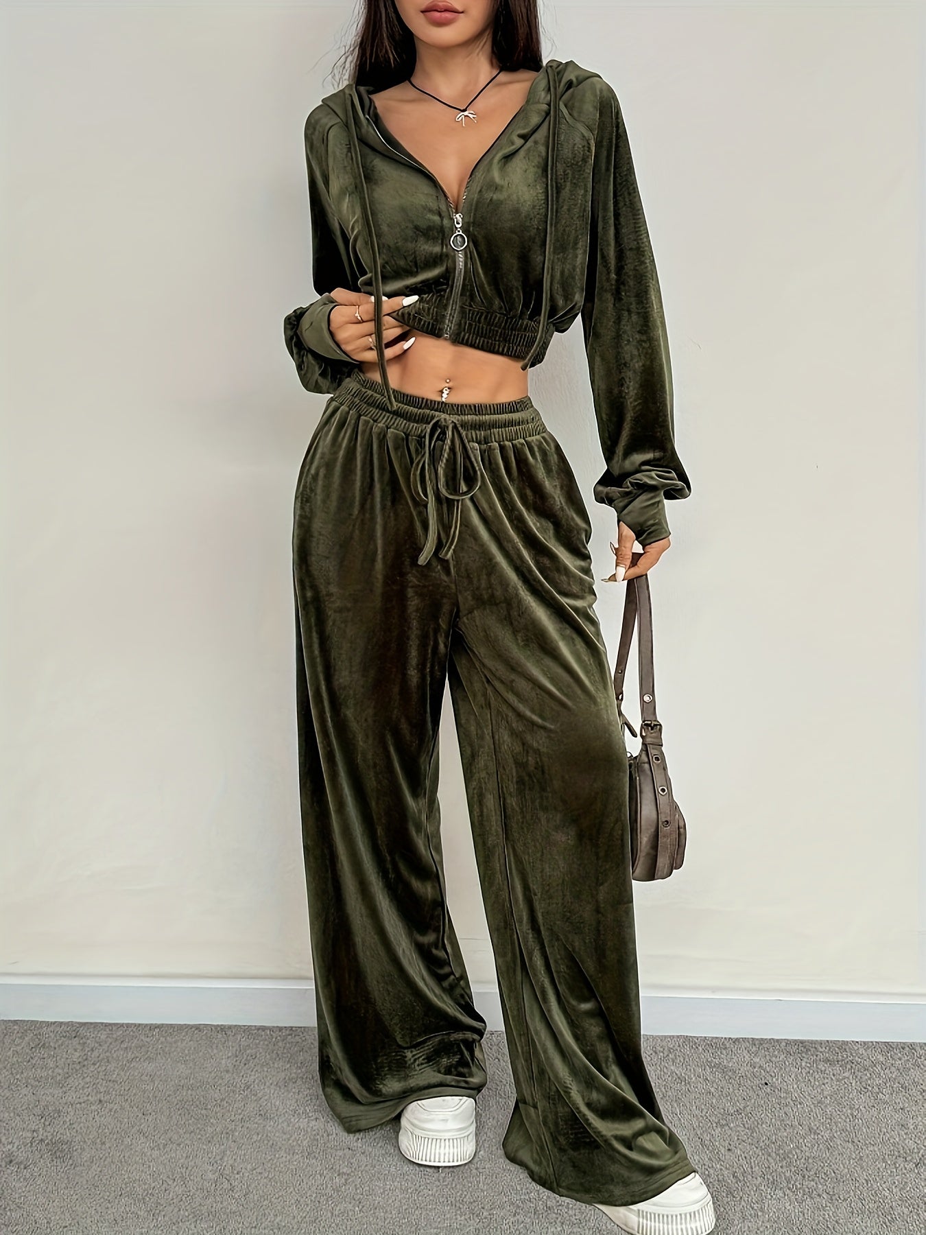 Velvet Lounge Set | Cropped Zip Hoodie | Comfortable Relaxed Fit | Plush Velvet