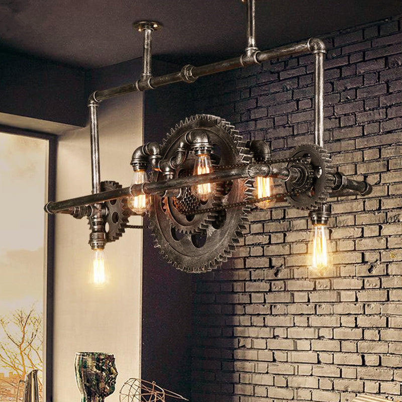 Taavita Coastal Metal 6-Light Open Island Light Fixture with Gear Design – Industrial Dining Room Hanging Lamp
