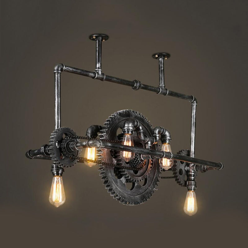 Taavita Coastal Metal Open Island Light 6-Light Dining Room Hanging Lamp with Gear Design