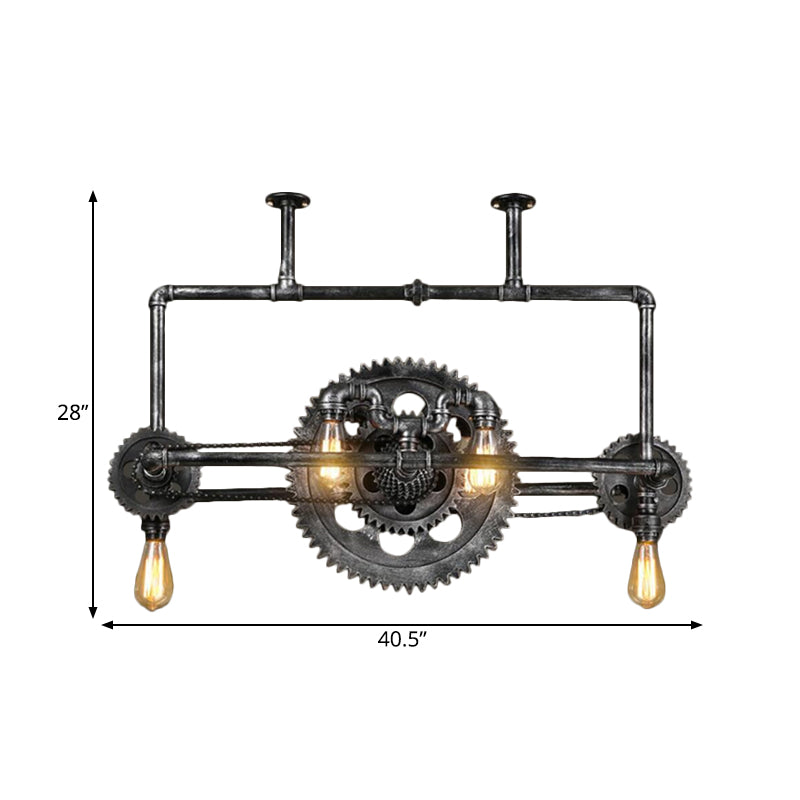 Silver Gray Open Island Light Fixture Coastal Metal 6-Light Dining Room Hanging Lamp with Gear Design Clearhalo 'Ceiling Lights' 'Island Lights' Lighting' 559571