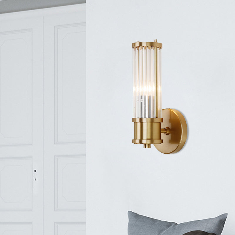 1/2-Light Corridor Modern Gold Wall Lamp in Stylish, Modern Design with Cylindrical Clear Crystal Shade