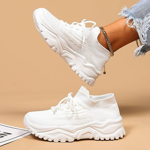 Women's Knit-Upper Lace-Up Sneakers | Breathable Design | Additional Foot Support | Comfortable Fit