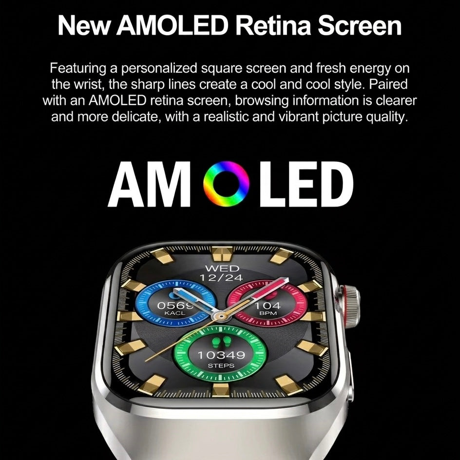 Smartwatch with ECG, Heart Rate, Blood Oxygen & Sleep Monitor - IP68, Bluetooth Calling, 650mAh, 2.04" AMOLED