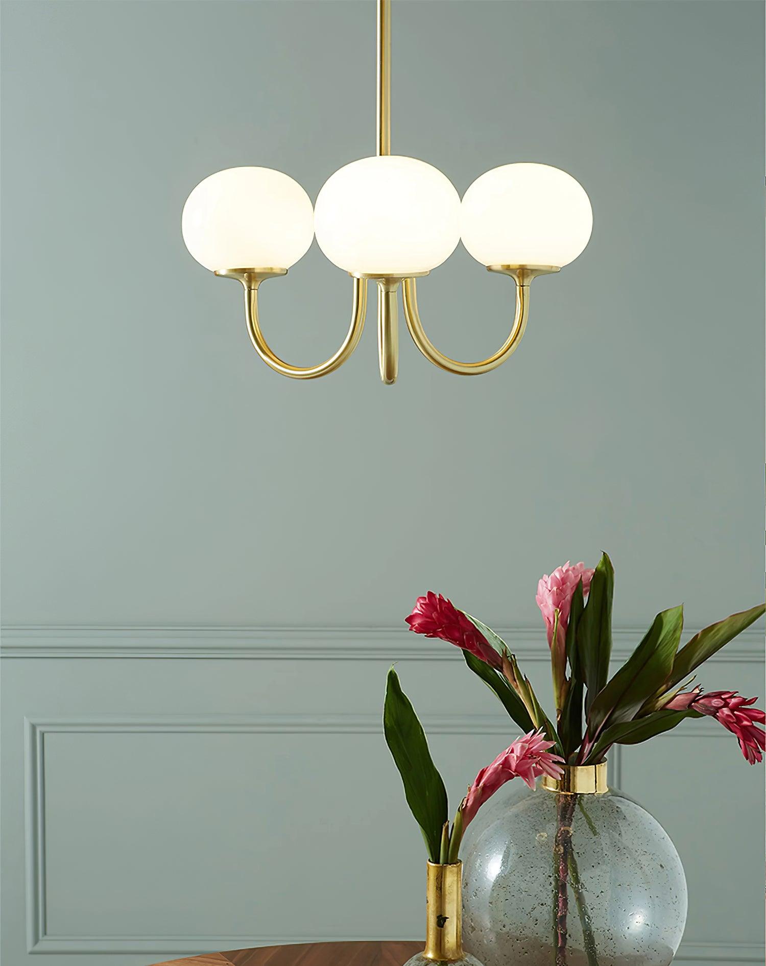 Ceiling Chandelier | Five-Arm with Glass Globe Shades | Adjustable Suspension Rods | Elegant Home Lighting