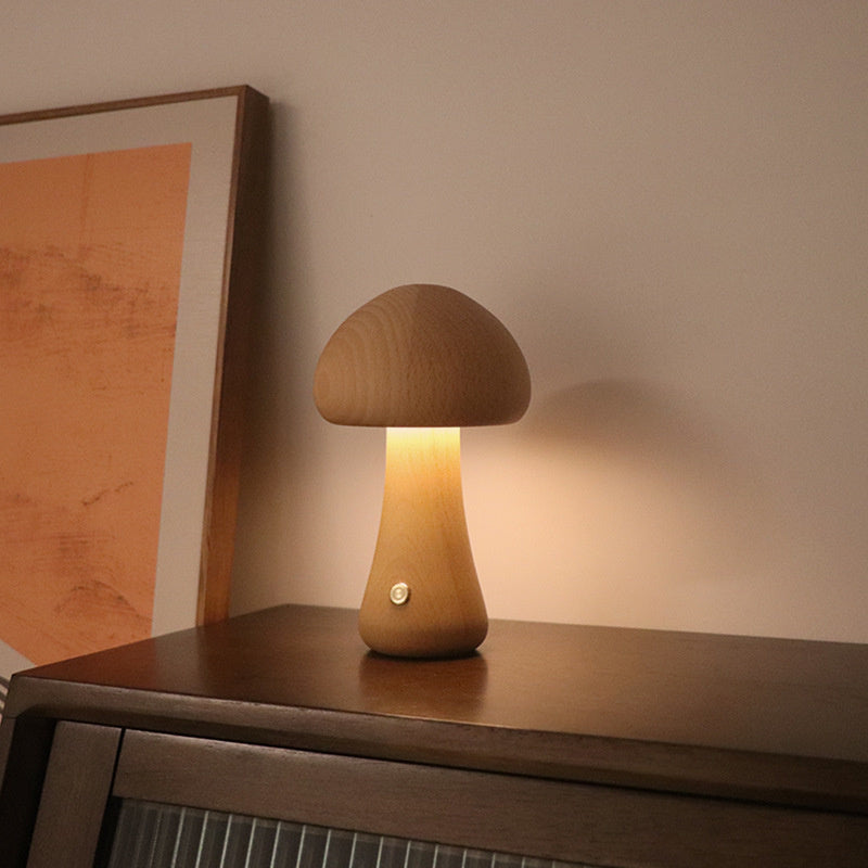 Taavita - LED Night Light Wooden Mushroom with Touch Sensor & Dimmable Brightness
