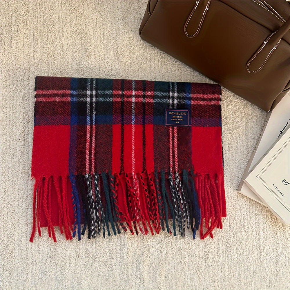 Wool-Blend Scarf | Tartan Pattern | Warm and Comfortable | Wool