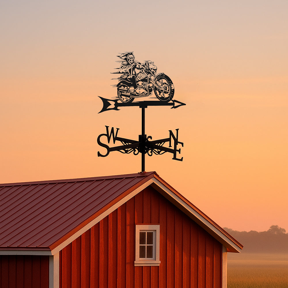 Skull Motorcycle Halloween Weathervane Stainless Steel Outdoor Decor