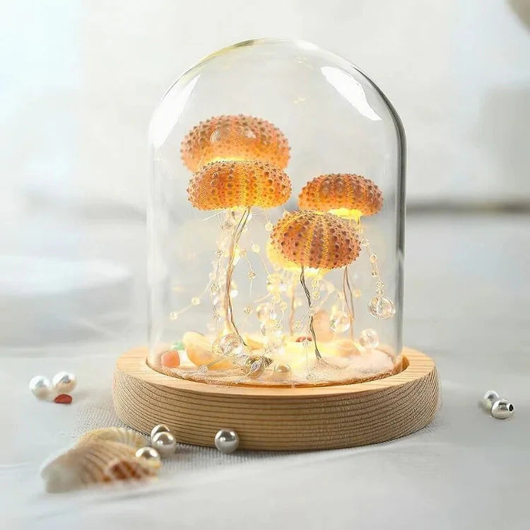 DIY Night Light | Sea Urchin Design | Natural Shell & Gold-Plated Base | Ambient Lighting