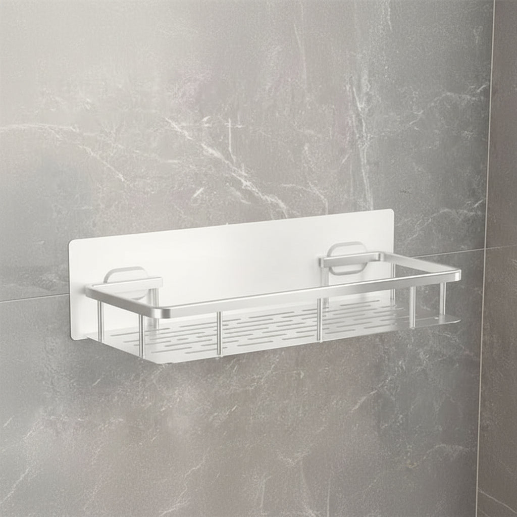 Stick-On Bathroom Organizer Shelf - No Drilling Required