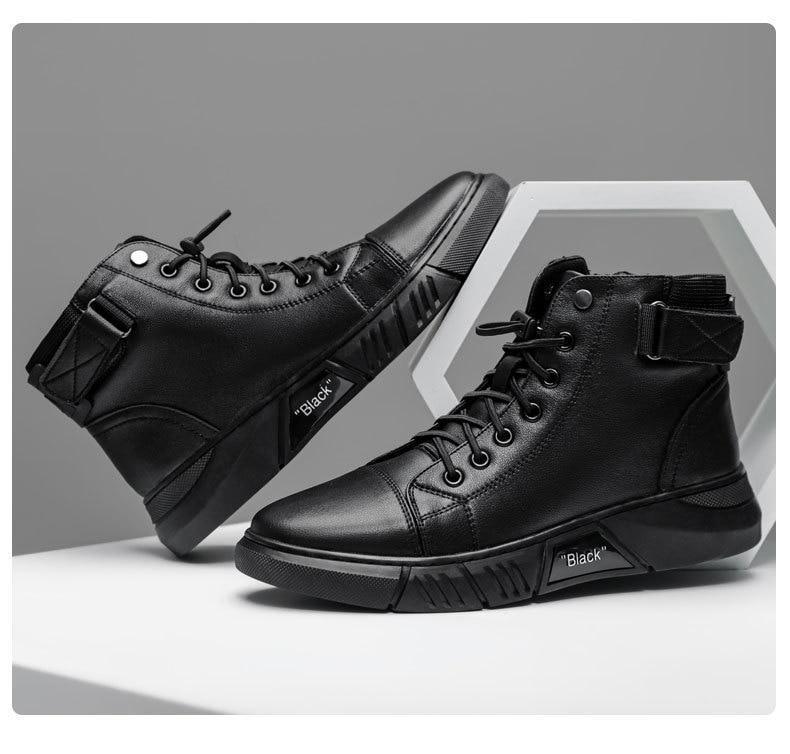 Men's Leather Boots | Durable Black Leather | Non-Slip Rubber Sole & Shock-Absorbing Insole | Comfortable Fit
