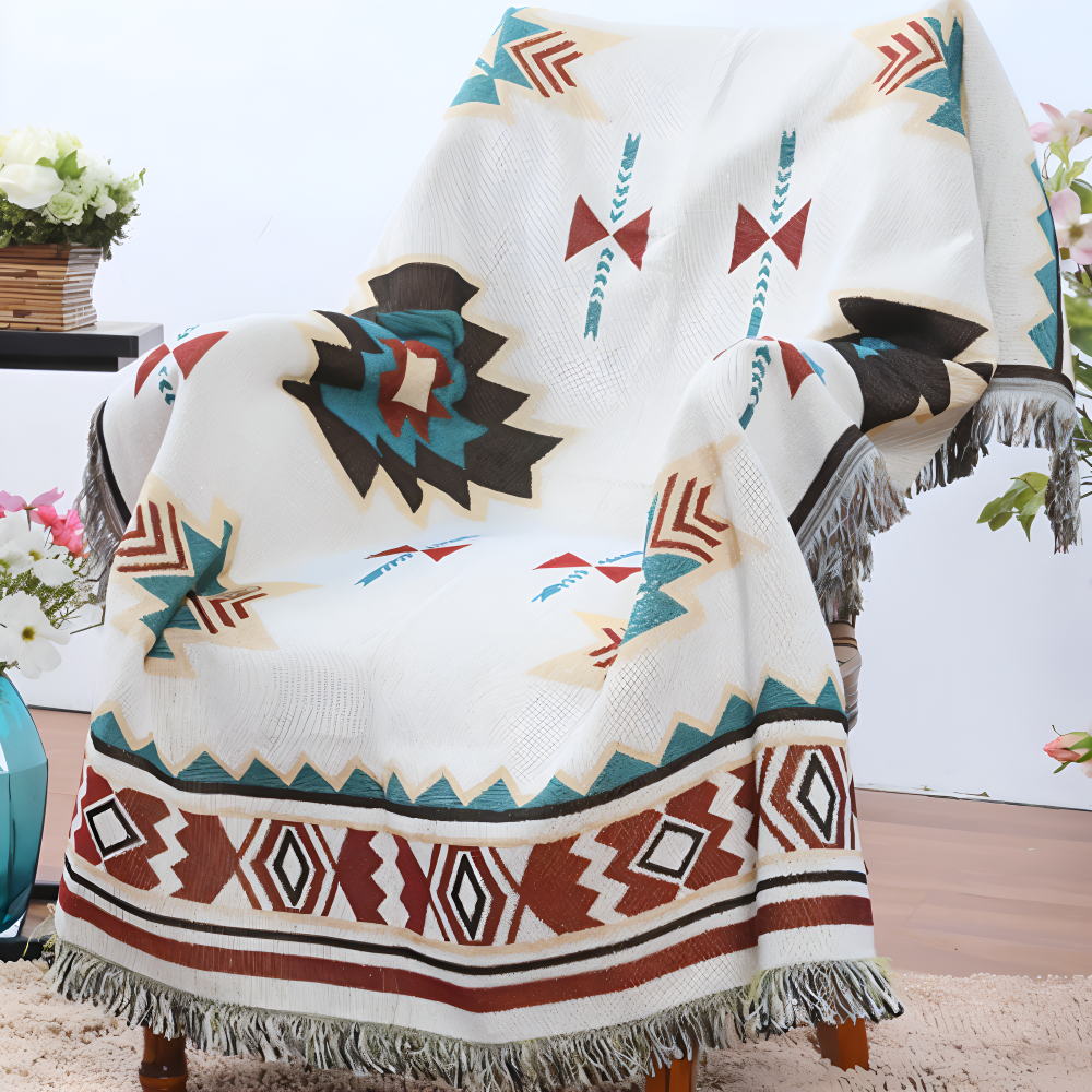 Bohemian Throw Blanket | Geometric Design | Cozy Year-Round Comfort | Polyester