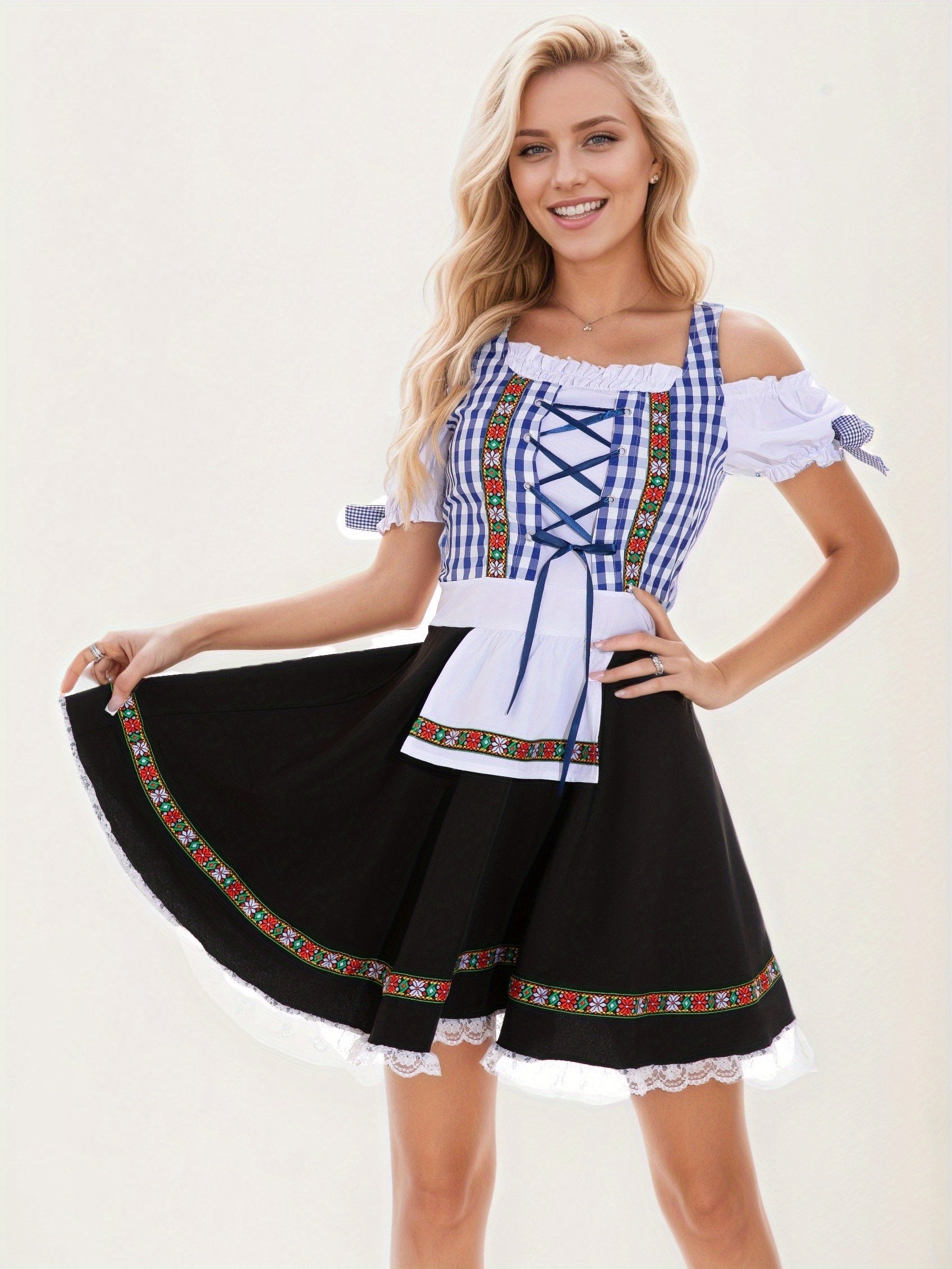 Women's Off-Shoulder Bavarian Dress with Floral Accents for Oktoberfest