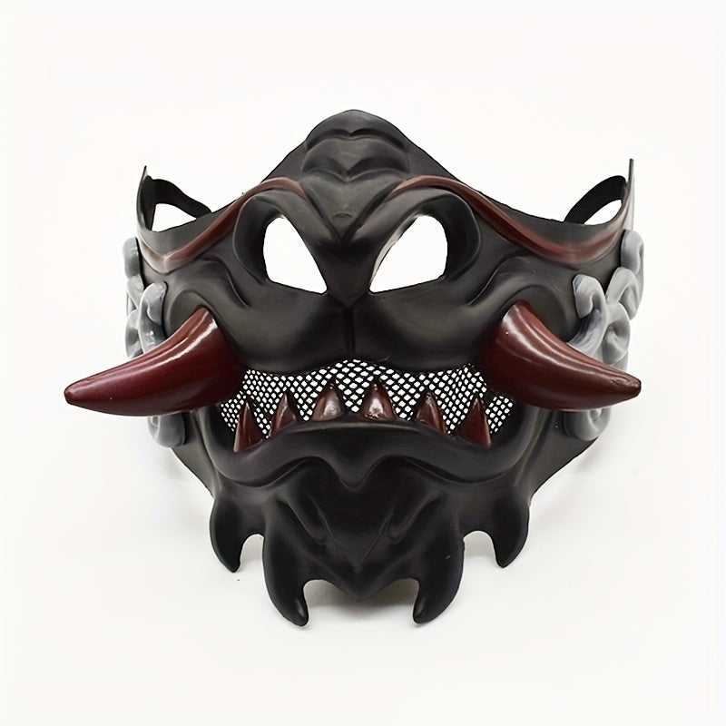 Ninja Demon Halloween Mask with Red Horns and Lightweight Plastic