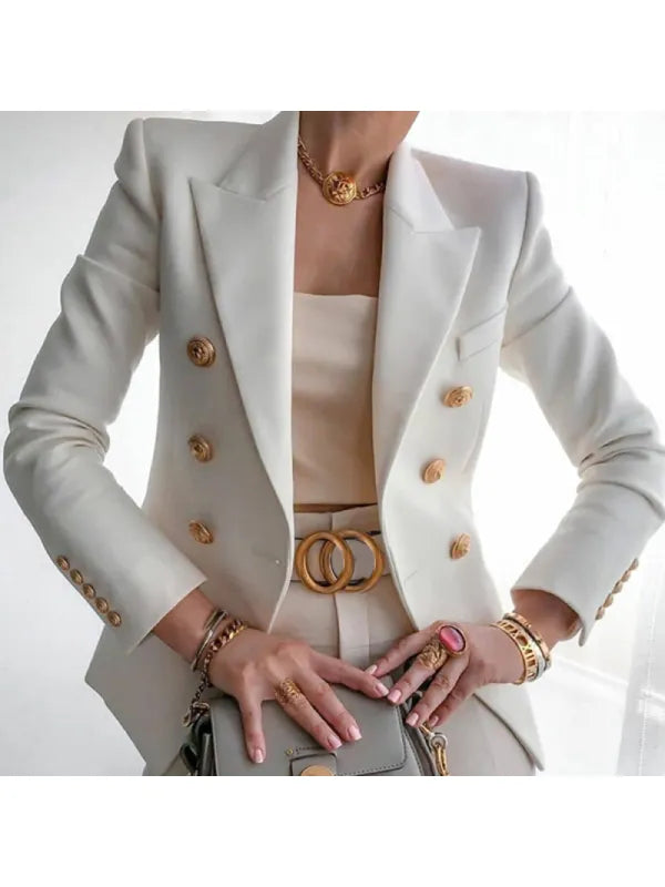 Women’s Blazer | Double-Breasted Tailored Design | Cotton Blend & Thermal Lining | Versatile Formal Wear