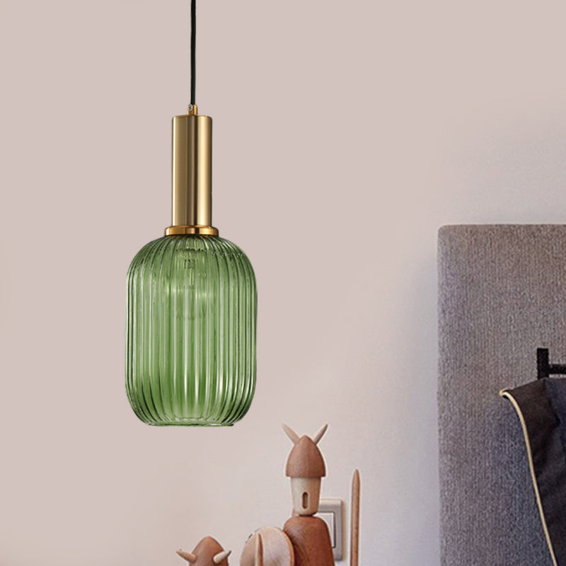 Black/Gold Cylinder/Oval/Capsule Pendant Lamp Modernist 1 Light Grey/Green/Amber Ribbed Glass Ceiling Light Fixture for Kitchen Black Gray Cylinder Clearhalo 'Ceiling Lights' 'Glass shade' 'Glass' 'Modern Pendants' 'Modern' 'Pendant Lights' 'Pendants' Lighting' 598332