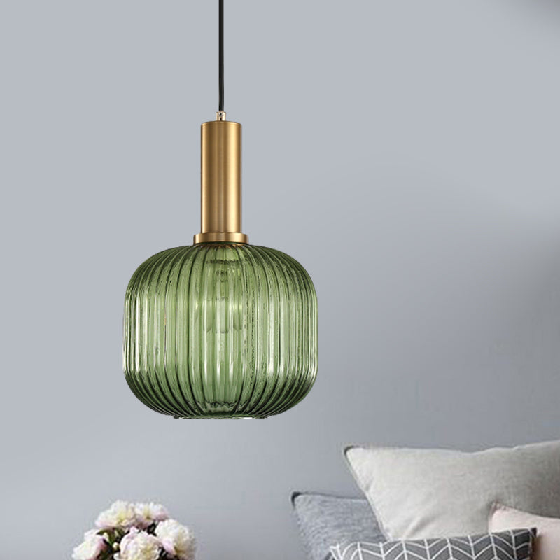 Black/Gold Cylinder/Oval/Capsule Pendant Lamp Modernist 1 Light Grey/Green/Amber Ribbed Glass Ceiling Light Fixture for Kitchen Clearhalo 'Ceiling Lights' 'Glass shade' 'Glass' 'Modern Pendants' 'Modern' 'Pendant Lights' 'Pendants' Lighting' 598291