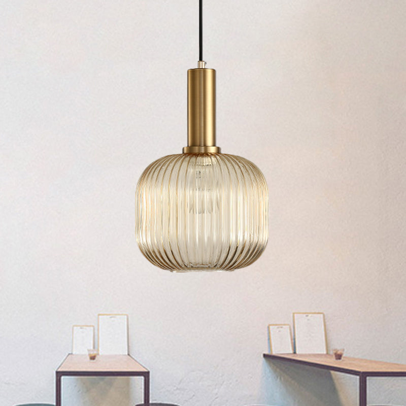 Black/Gold Cylinder/Oval/Capsule Pendant Lamp Modernist 1 Light Grey/Green/Amber Ribbed Glass Ceiling Light Fixture for Kitchen Gold Gray Oval Clearhalo 'Ceiling Lights' 'Glass shade' 'Glass' 'Modern Pendants' 'Modern' 'Pendant Lights' 'Pendants' Lighting' 598345