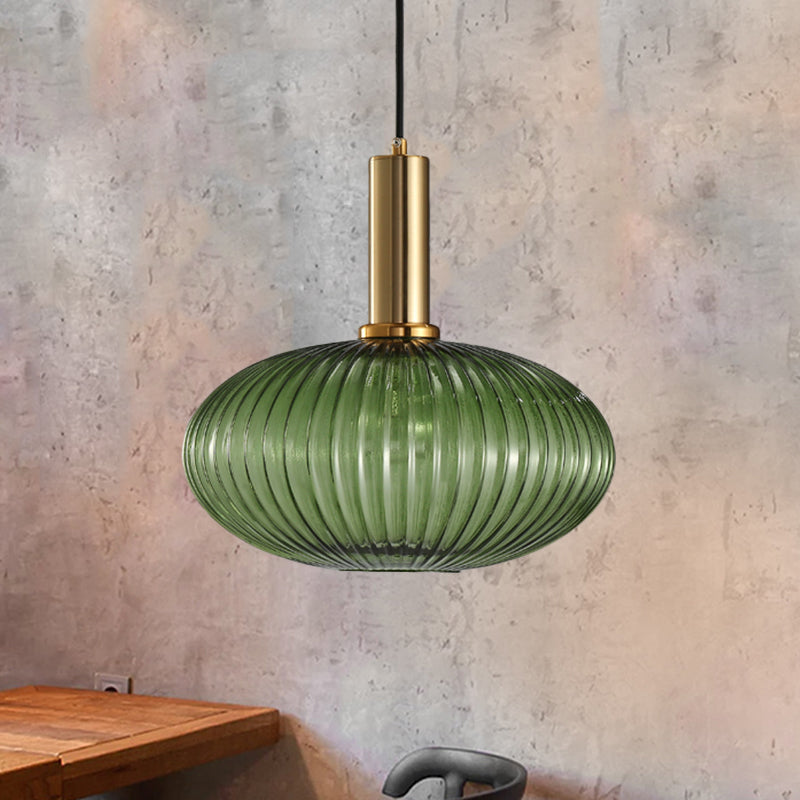 Black/Gold Cylinder/Oval/Capsule Pendant Lamp Modernist 1 Light Grey/Green/Amber Ribbed Glass Ceiling Light Fixture for Kitchen Gold Green Cylinder Clearhalo 'Ceiling Lights' 'Glass shade' 'Glass' 'Modern Pendants' 'Modern' 'Pendant Lights' 'Pendants' Lighting' 598314