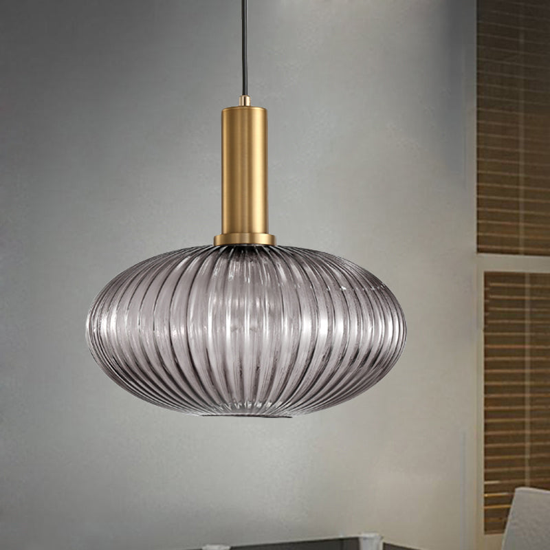 Black/Gold Cylinder/Oval/Capsule Pendant Lamp Modernist 1 Light Grey/Green/Amber Ribbed Glass Ceiling Light Fixture for Kitchen Gold Gray Capsule Clearhalo 'Ceiling Lights' 'Glass shade' 'Glass' 'Modern Pendants' 'Modern' 'Pendant Lights' 'Pendants' Lighting' 598293