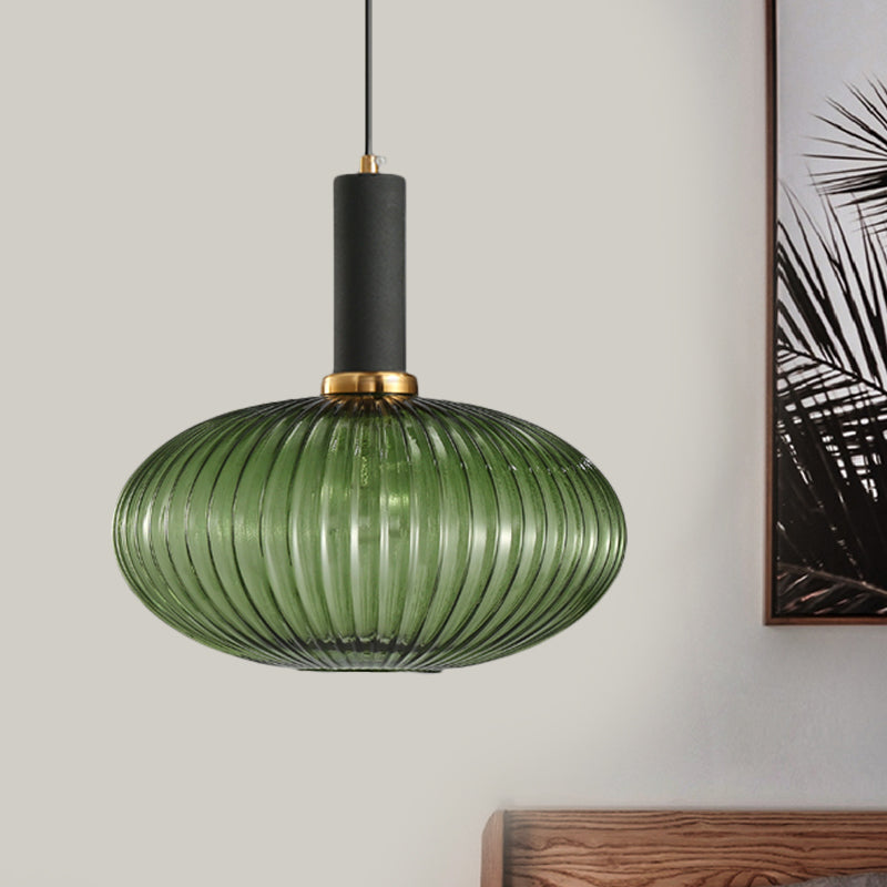Black/Gold Cylinder/Oval/Capsule Pendant Lamp Modernist 1 Light Grey/Green/Amber Ribbed Glass Ceiling Light Fixture for Kitchen Black Gray Capsule Clearhalo 'Ceiling Lights' 'Glass shade' 'Glass' 'Modern Pendants' 'Modern' 'Pendant Lights' 'Pendants' Lighting' 598306