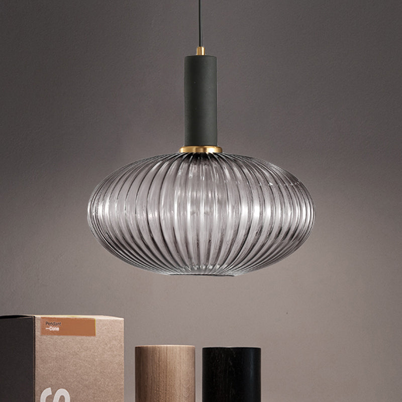 Black/Gold Cylinder/Oval/Capsule Pendant Lamp Modernist 1 Light Grey/Green/Amber Ribbed Glass Ceiling Light Fixture for Kitchen Black Green Capsule Clearhalo 'Ceiling Lights' 'Glass shade' 'Glass' 'Modern Pendants' 'Modern' 'Pendant Lights' 'Pendants' Lighting' 598301