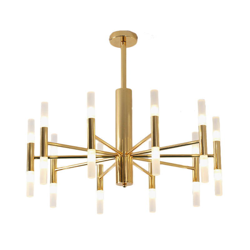 27"/39" Wide White Glass Tube Chandelier Post Modern Multi Lights Gold LED Hanging Light Fixture
