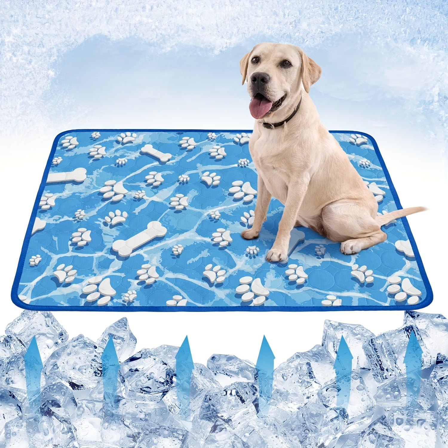 Extra Large Cooling Mat for Dogs & Cats - Washable Summer Pet Self-Cooling Pad with Bone & Paw Print Design, Perfect for Beds, Cat Beds, Dog Houses, Crates, and Car Seats, Car Seat Cover | Cartoon Print Mat, Dog Cooling Accessories
