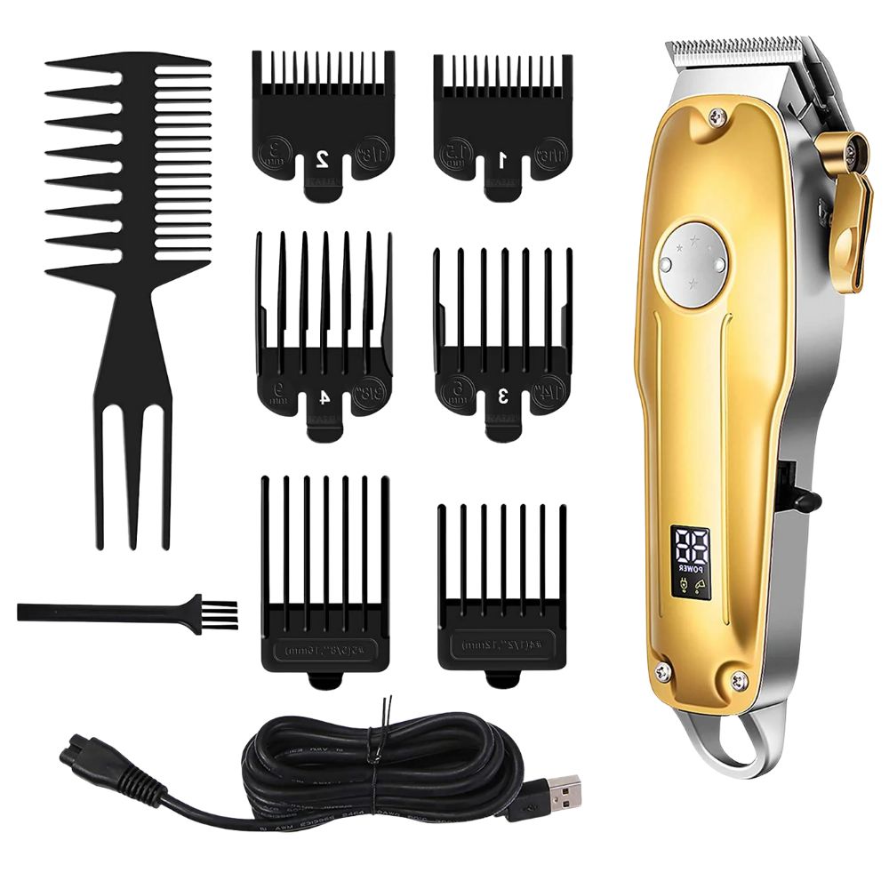 Cordless Gold Hair Clippers Set for Men - Professional Styling Tools