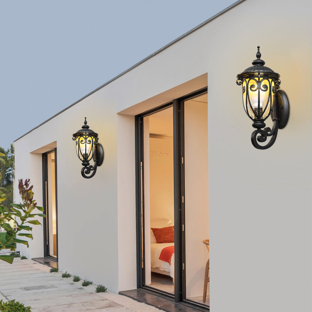 1-Light Waterproof Antique Black Seeded Glass Outdoor Wall Light by Taavita