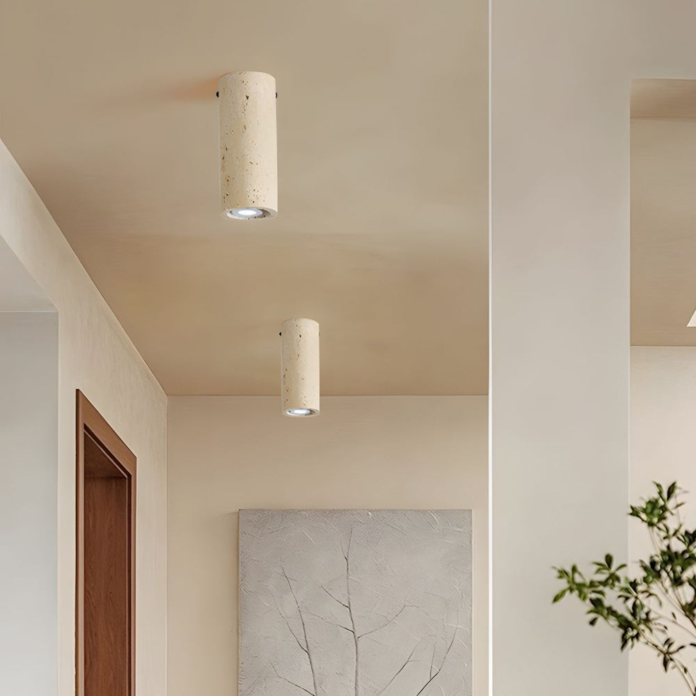 1-Light Modern Yellow Travertine Long Tube Ceiling Lamp for Hallway and Entrance by Taavita