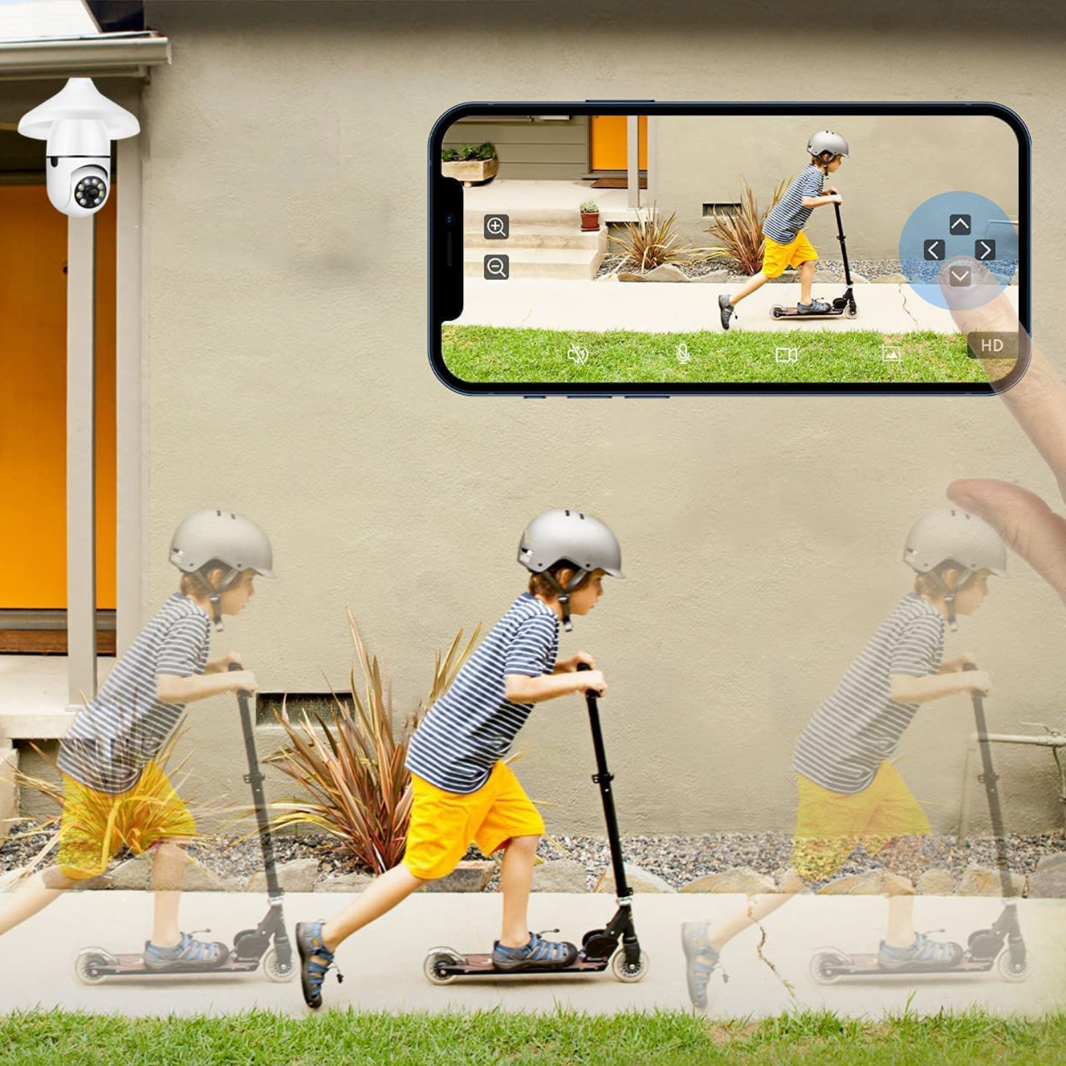 Smart HD Security Camera with Wireless Light Bulb for Indoor/Outdoor Use